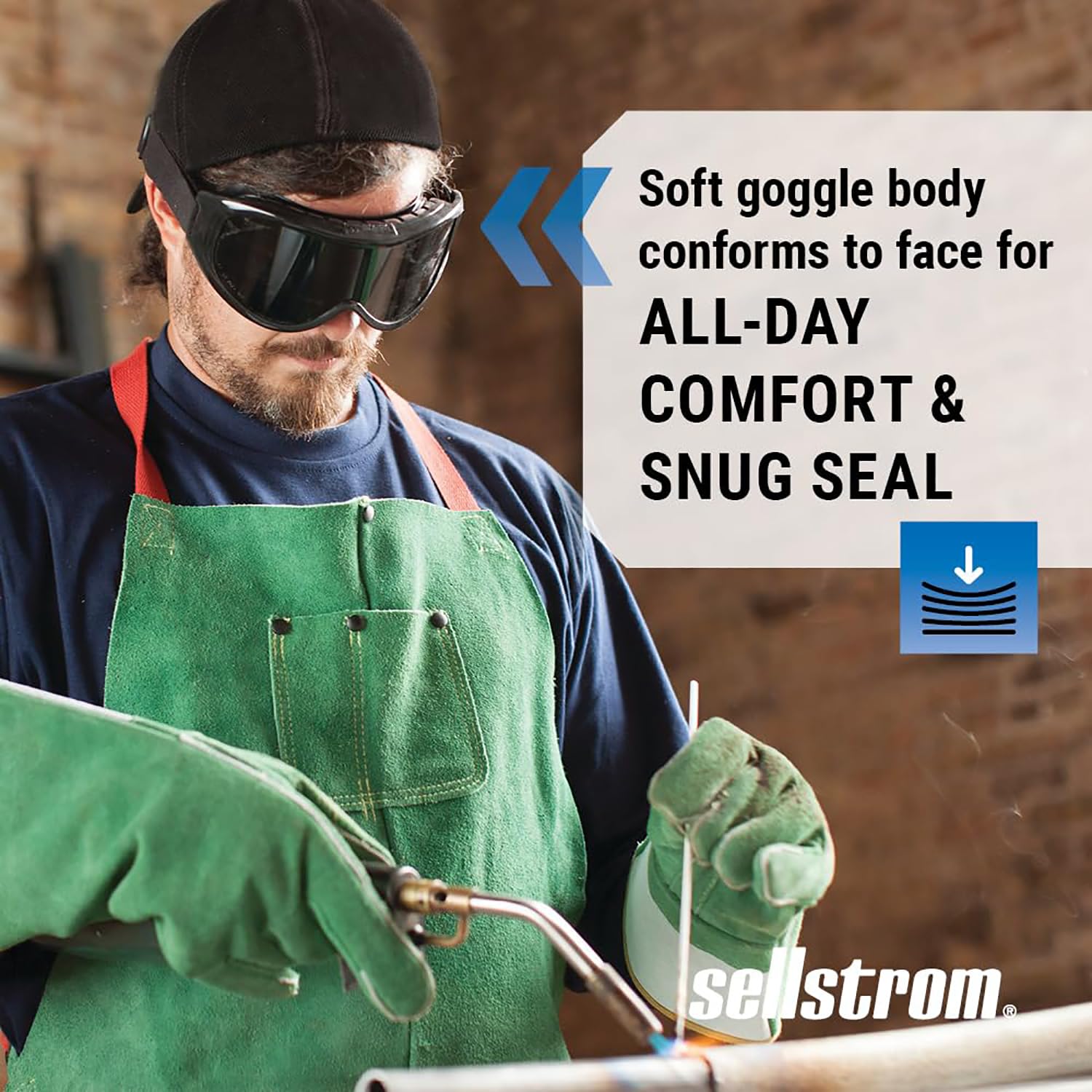 Sellstrom Flexible, Impact Resistant Odyssey II Protective Safety Goggle for Cutting/Grinding, Indirect Vents, Adjustable FR Strap, High Temperature Black Frame, Shade 5 IR/UV Lens, S80210