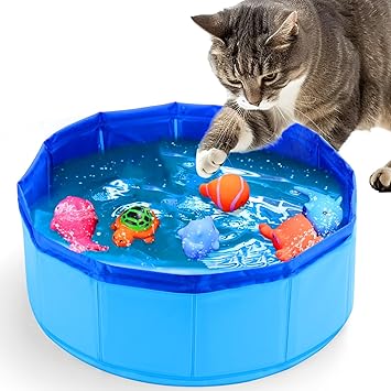 BABORUI Cat Pool Toy with Fish-Water Cat Toys, Portable Cat Pool Toy, Cat Water Toys for Bored Indoor Cats, Interactive Cat Toys for Indoor Cats for Endless Self Play