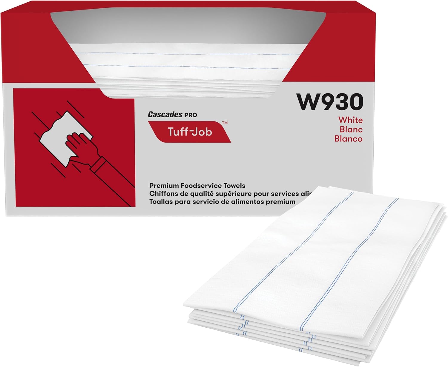 Cascades PRO Tuff-Job Foodservice Towels, 1/4 Fold, 13 x 24, White/Blue, 72/Carton