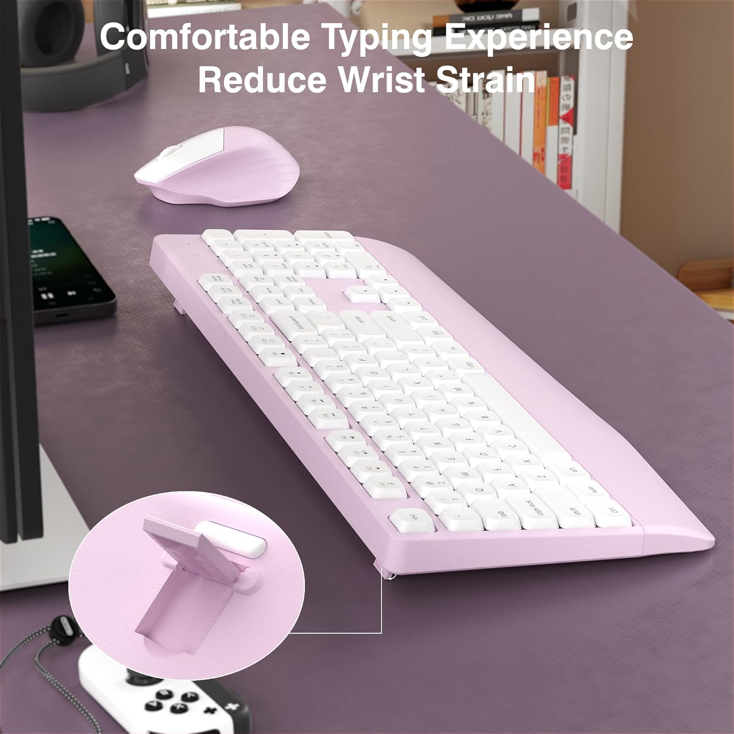 Links9+ Wireless Keyboard and Mouse Combo, Full-Sized 104 Keys 2.4GHz Wireless Keyboard with Palm Rest and Wireless Mouse for Windows, Mac OS PC/Computer/Laptops/Desktops(Pink)