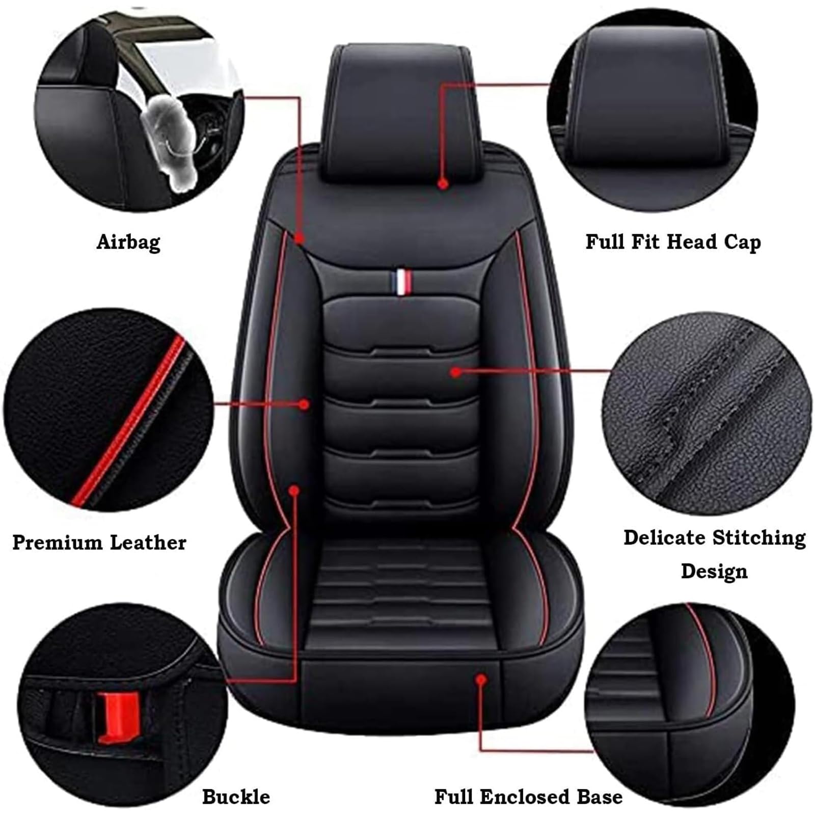 Sitzbezüge für Toyota C-HR 2020-2023 2024 Leder Schwarz Rot Autositzbezüge Set Vorne Hinten Airbag Kompatibel Wasserdicht Autositzschoner,A