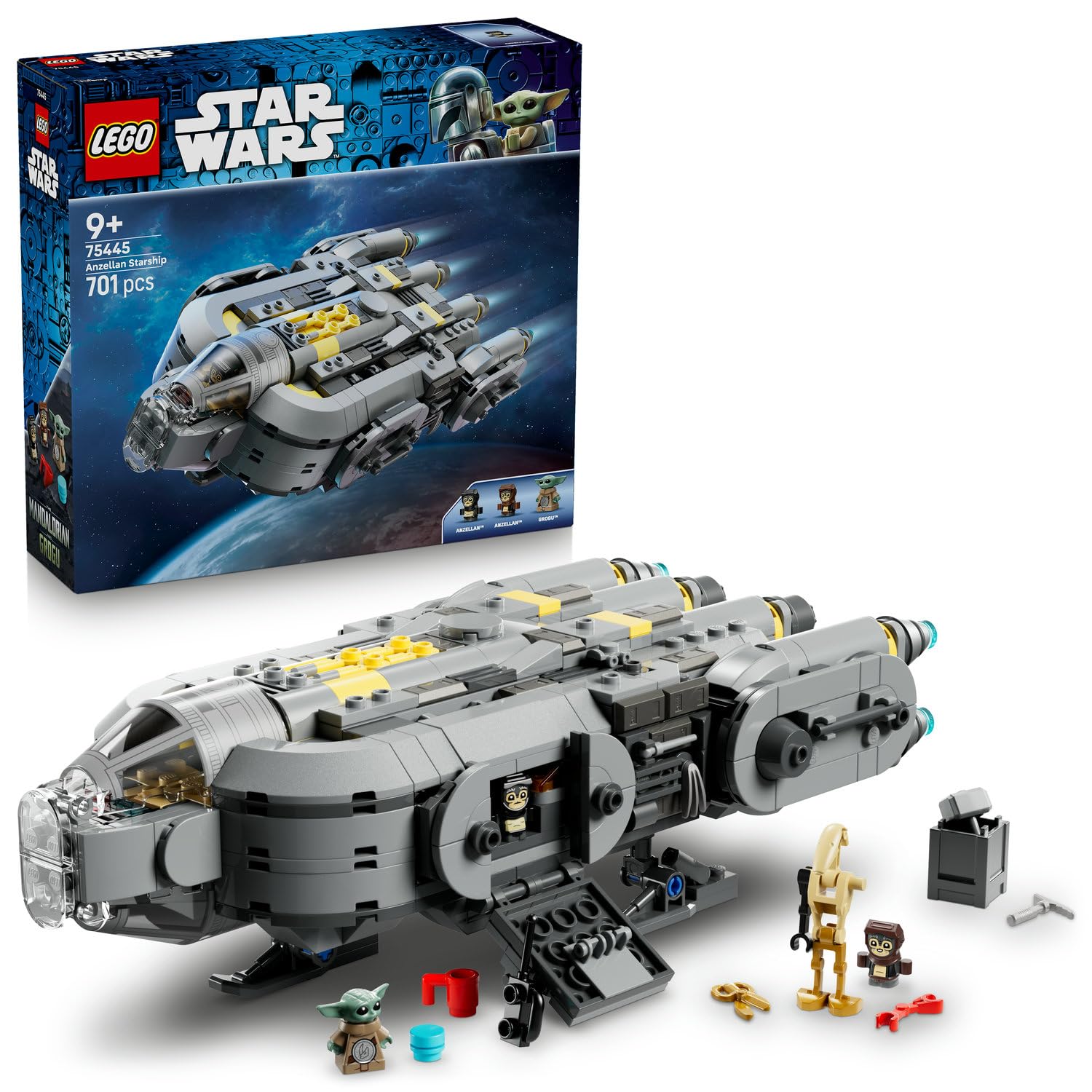 LEGO Star Wars: Mandalorian ve Grogu Anzellan Starship’i 75445-9 Yaş ve Üzeri Çocuklar için Figür İçeren Yaratıcı Oyuncak Yapım Seti, Kız ve Erkek Çocuklara Yılbaşı Hediye Fikri (701 Parça)