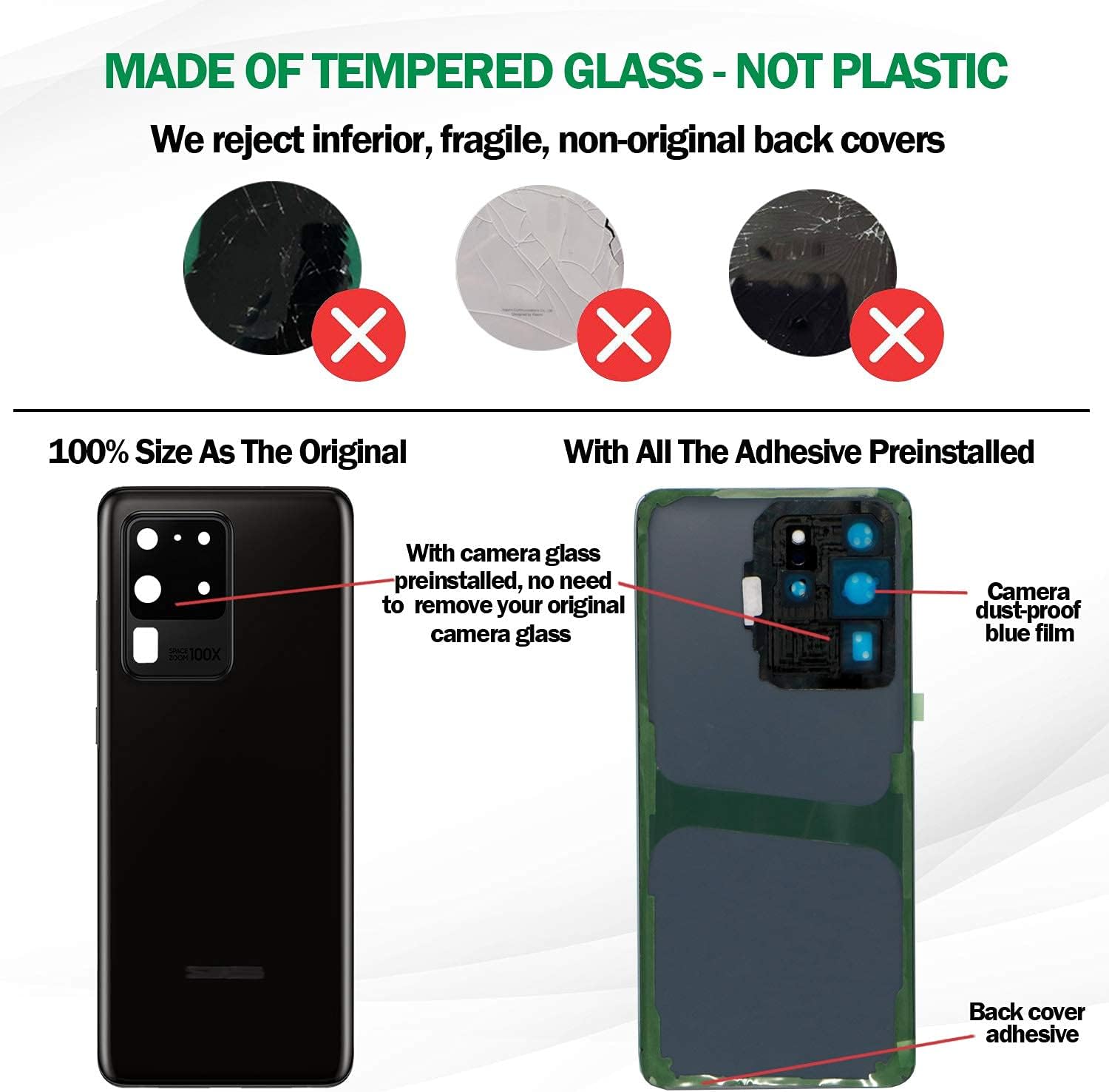 Galaxy S20 Ultra Back Cover Glass Replacement with Pre-Installed Camera Lens + All the Adhesive + Installation Manual + Repair Tool Kit for Samsung Galaxy S20 Ultra SM-G988 All Carriers (Cosmic Black) : Cell Phones & Accessories