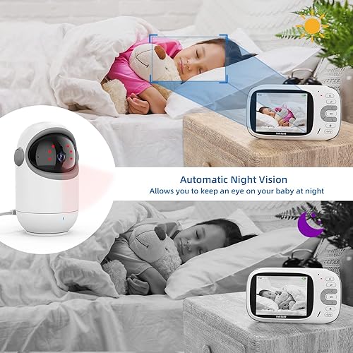 Miniatura 4 de TakTark BM802 - Monitores de bebé con video de 3.2 pulgadas con cámara y audio, sin wifi, visión nocturna, audio de 2 vías, panorámica e inclinación