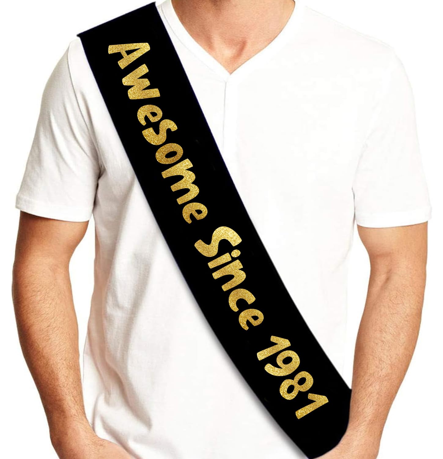 Sterling James Co. Awesome Since 1981 Black and Gold Sash - Funny 45th Birthday Sash for Him or Her - Party Decorations, Supplies and Gifts