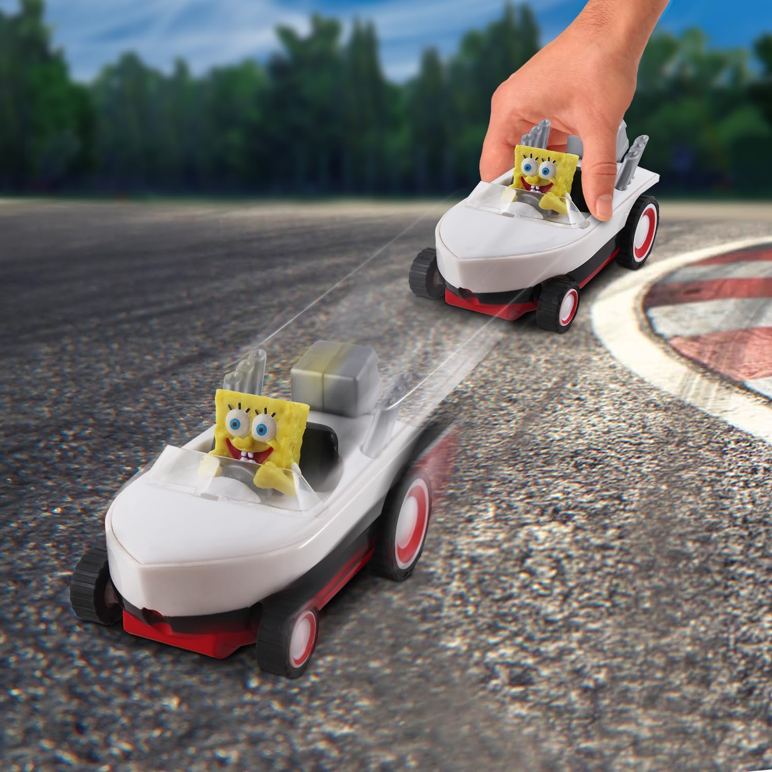 NKOK Spongebob Squarepants Pull Back Hot Rod Boat, Pull Back and Watch him Zoom, No Batteries, No Controls, No Hassle, Fun–Fast–Portable, Great Gift, Officially Nickoledeon Licensed
