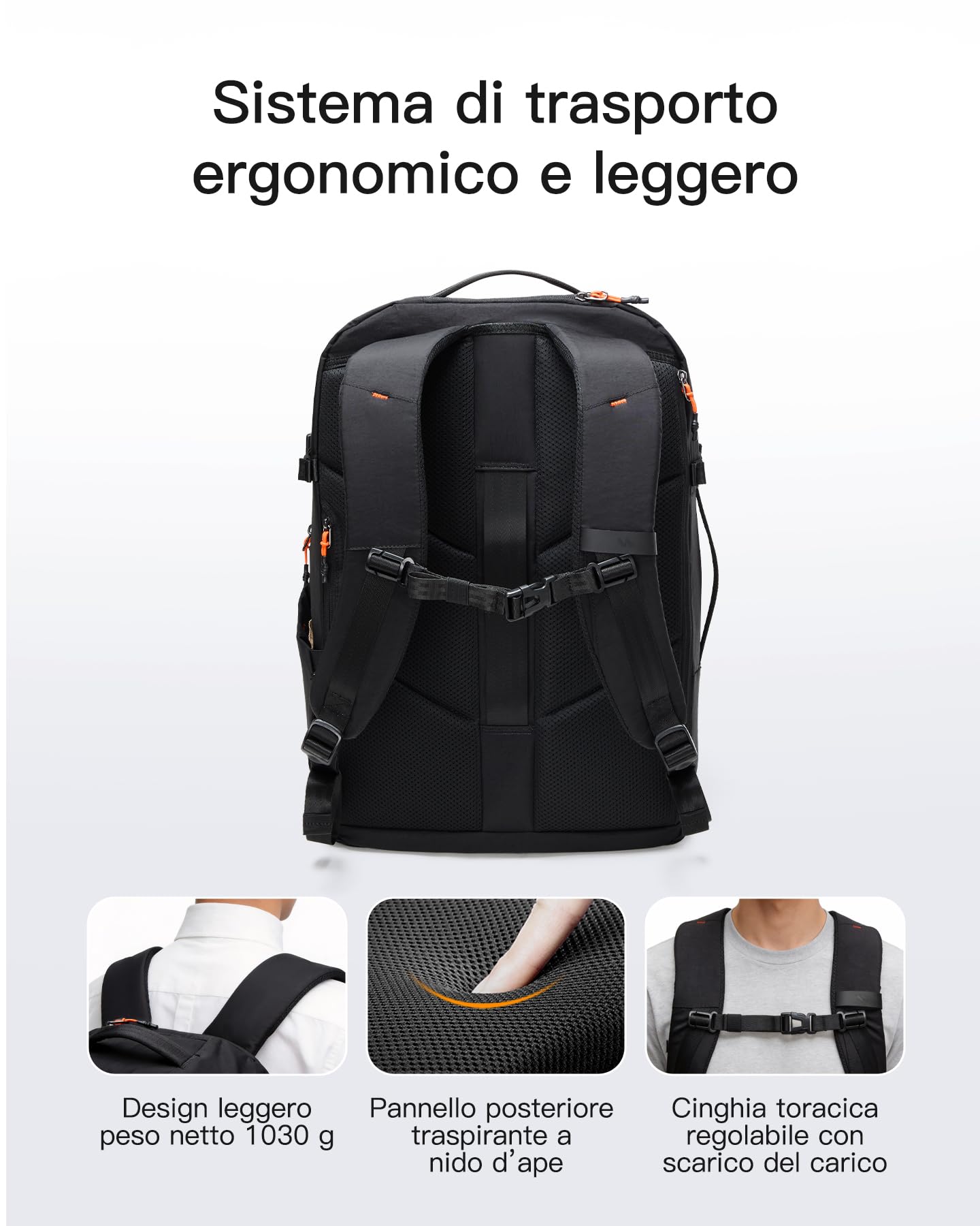 Inateck Zaino da Viaggio Leggero da 38,5 L, Zaino da Cabina per Aereo, Nero