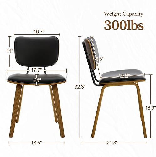 Miniatura 2 de Juego de 2 sillas de comedor, modernas de piel sintética de mediados de siglo, sillas de comedor de cocina, silla lateral tapizada sin brazos con