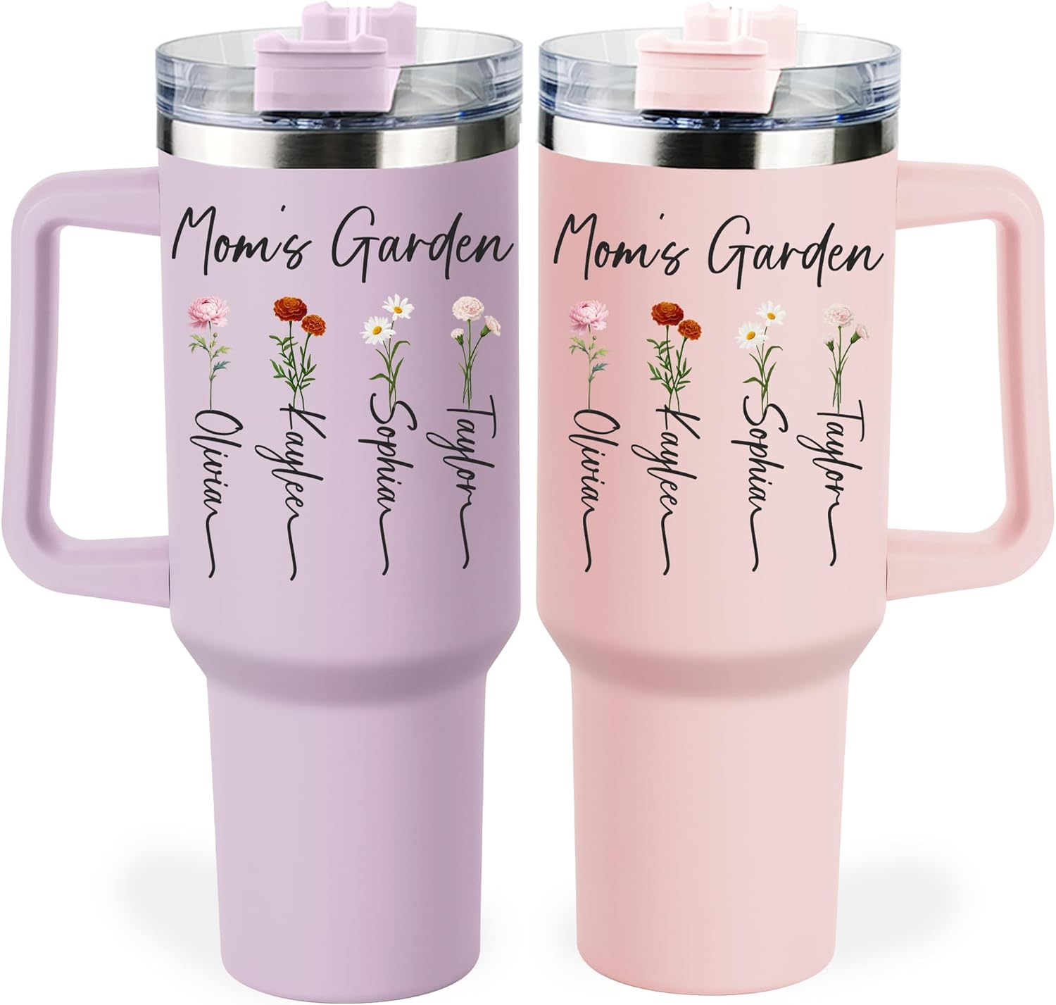 Mothers Day Tumbler Gifts for Mom,Personalized 40 OZ Tumbler with Kids Names Custom Water Bottle Unique Mama Gifts From Daughter Son (Mom Tumbler with Birth Flower)