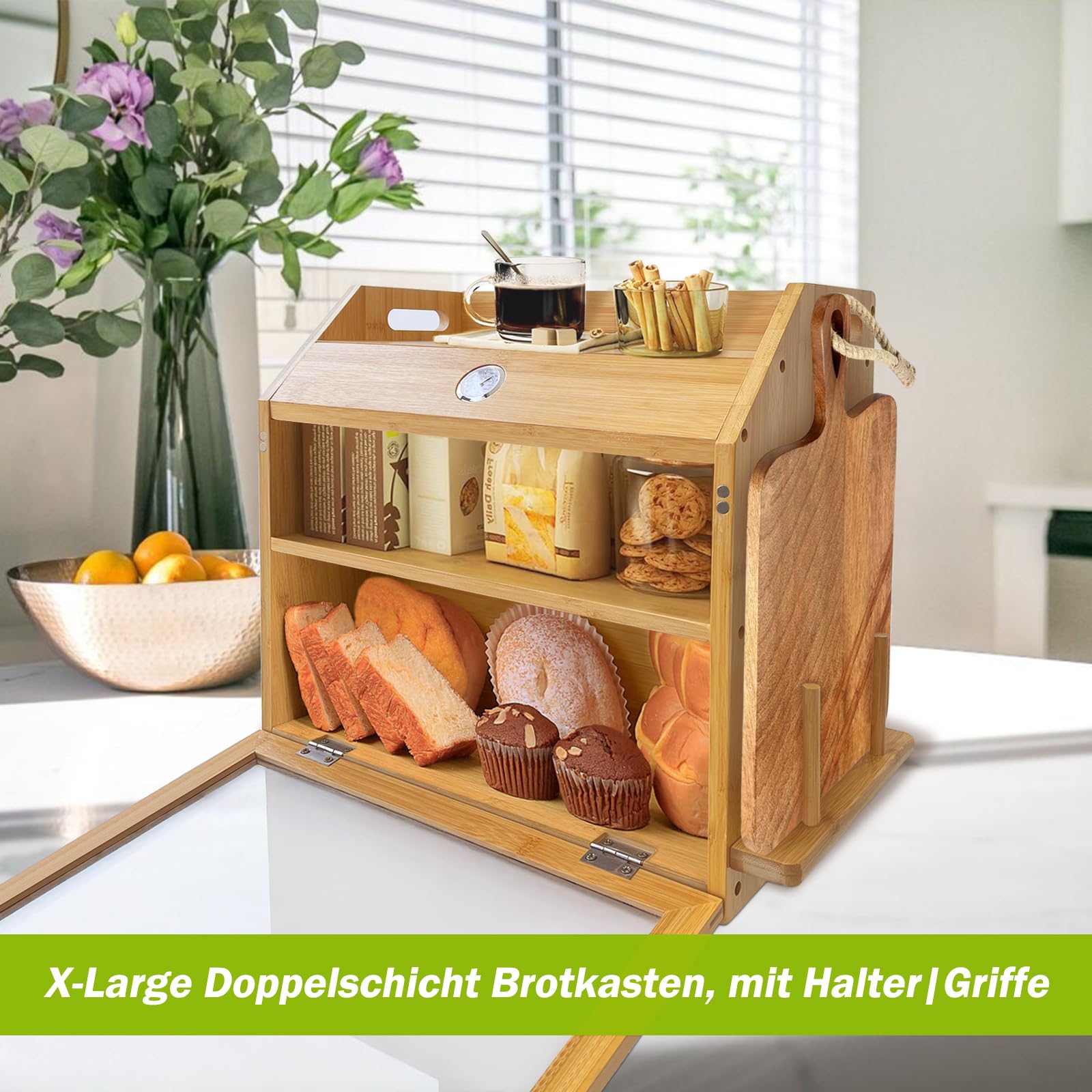 Luxe Ontbijtkoek Bewaardoos Met Snijplank En Mes - Zwart - Met Bamboe Deksel Brooddoos Ontbijtkoek Vershouddoos