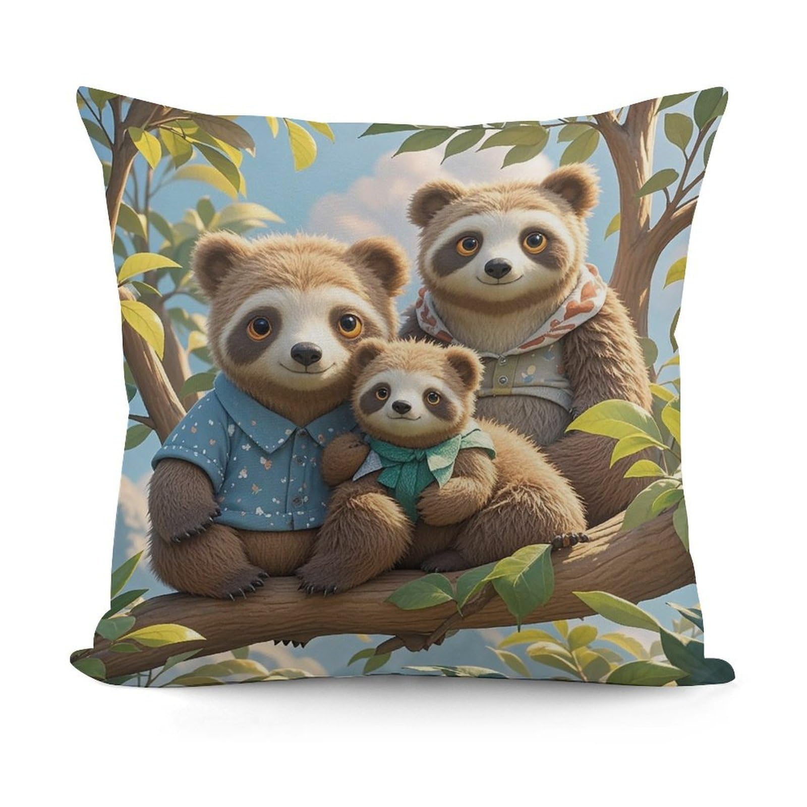 FekiLoot Sloth Family Throw Pillow Cover Cozy Plush Cushion Case Soft Decorative Pillow Cover Square Cushion Covers Modern Pillowcase for Sofa Living Room Couch Bed Home Decor 18x18 Inch