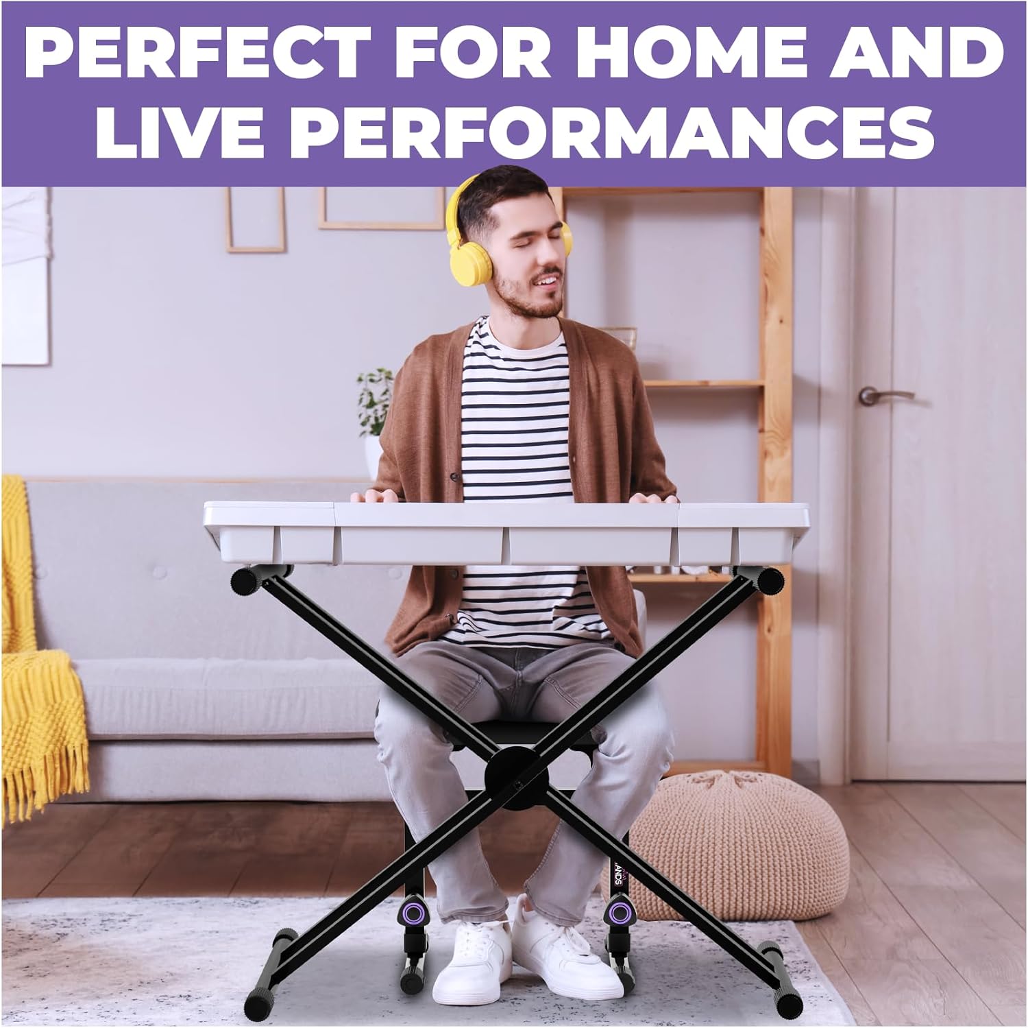 Liquid Stands X-Style Piano Keyboard Stand and Bench Fits 54 61 88 Key– Adjustable, Portable Heavy Duty Digital Keyboard Piano Stand Seat Set for Kids, Adults, Home, or Studio - Electric Music Stool