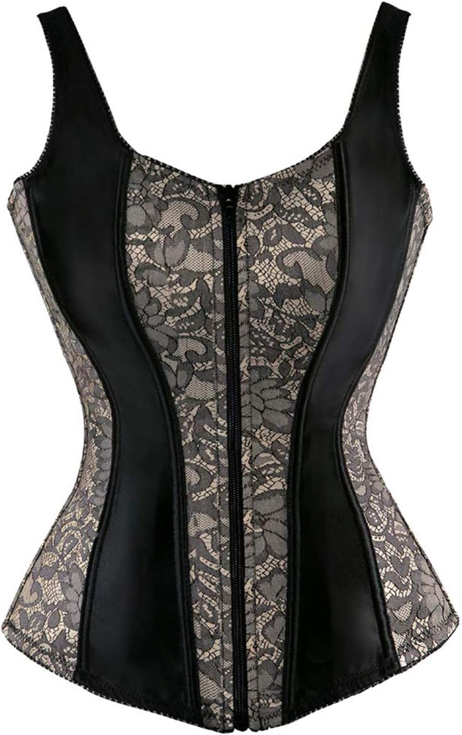 Corset Tops for Women Sexy Bustier Strap Zipper Gothic Vest Plus Size Black