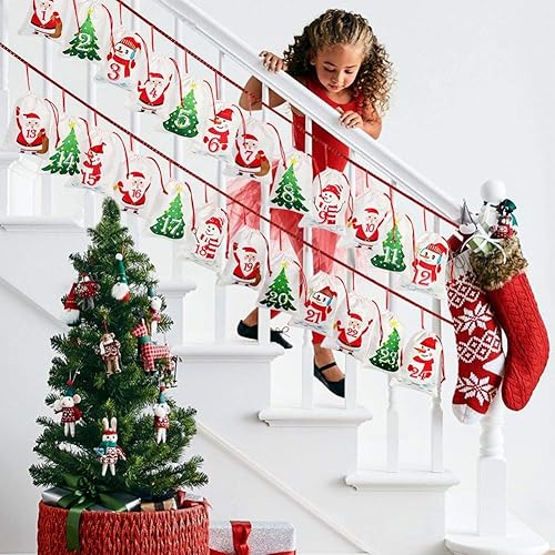 Miniatura 4 de OurWarm Calendario de Adviento de Navidad 2024, 24 días de arpillera, calendarios de Adviento colgantes de arpillera, bolsas de regalo de dulces,