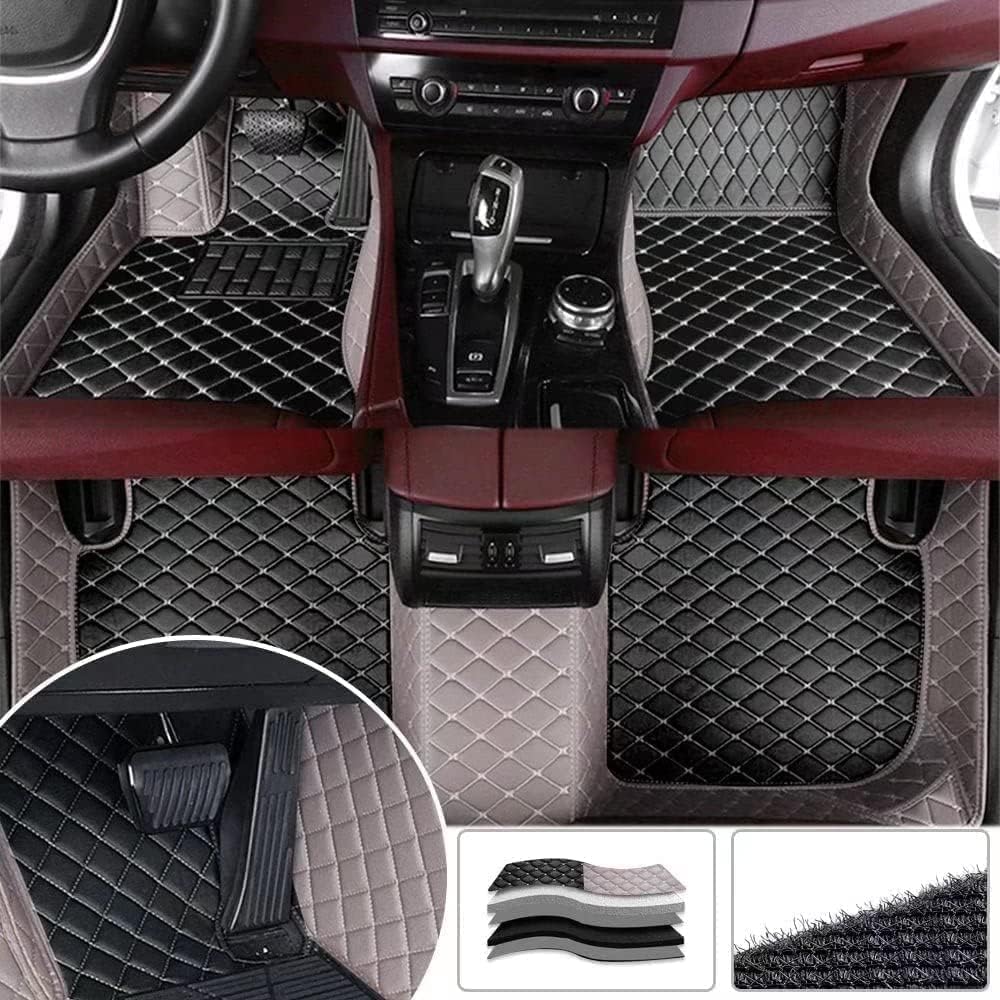 Custom Car Floor Mats Fit for 95% Sedan SUV Coupe Full Coverage All Weather Car Mat Pads Protection Non-Slip Leather Floor Liners (Black+Yellow)