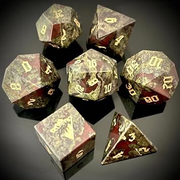 Truewon Stone Dice Set of 7 Handmade gem Dice for RPG DND Made by Natural Gemstones. Bloodstone