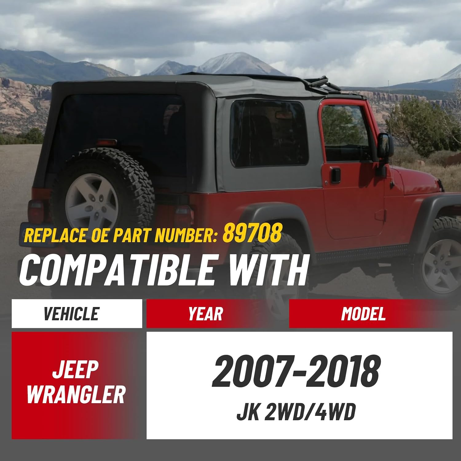 2PCS Rear Brake Lines 89708, Extended Braided Stainless Steel Brake Lines for 4"-6" Lift, Compatible with 2007-2018 Jeep Wrangler JK 2WD/4WD