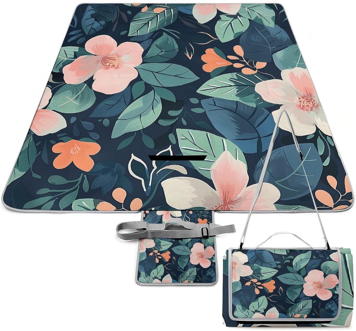 Outdoor Picnic Blanket Extra Large Beach Blanket Waterproof Picnic Mat Floral Pattern Print Camping Blanket Portable with Carry Strap Park Blanket for Grass Camping Park