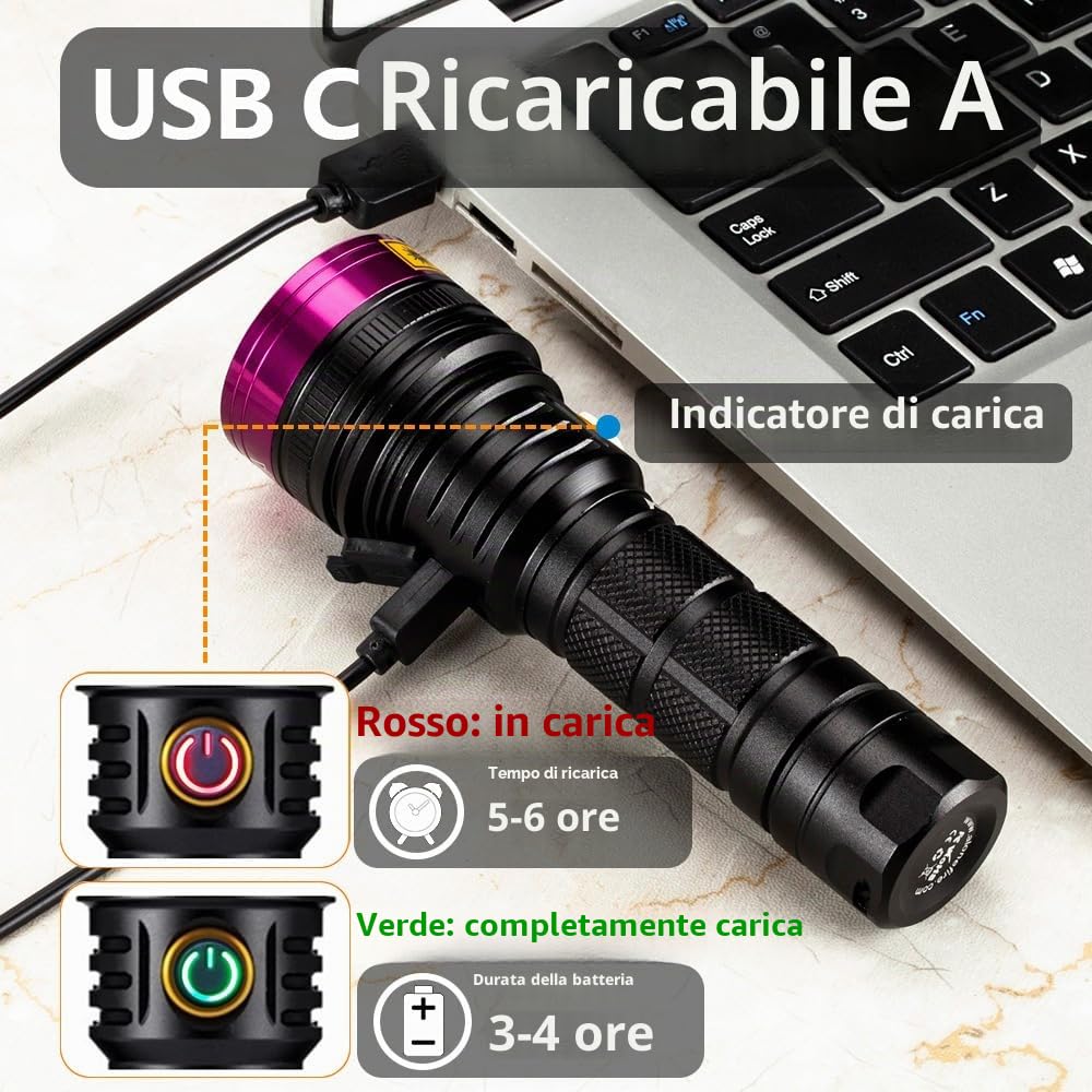Alonefire SV18 12W 365nm Torcia UV Professionale Ricaricabile USB Lampada Ultravioletta Blacklight Luce Nera Rilevatore di Urina per Resina Indurimento con Occhiali Protettivi UV, Batteria Inclusa