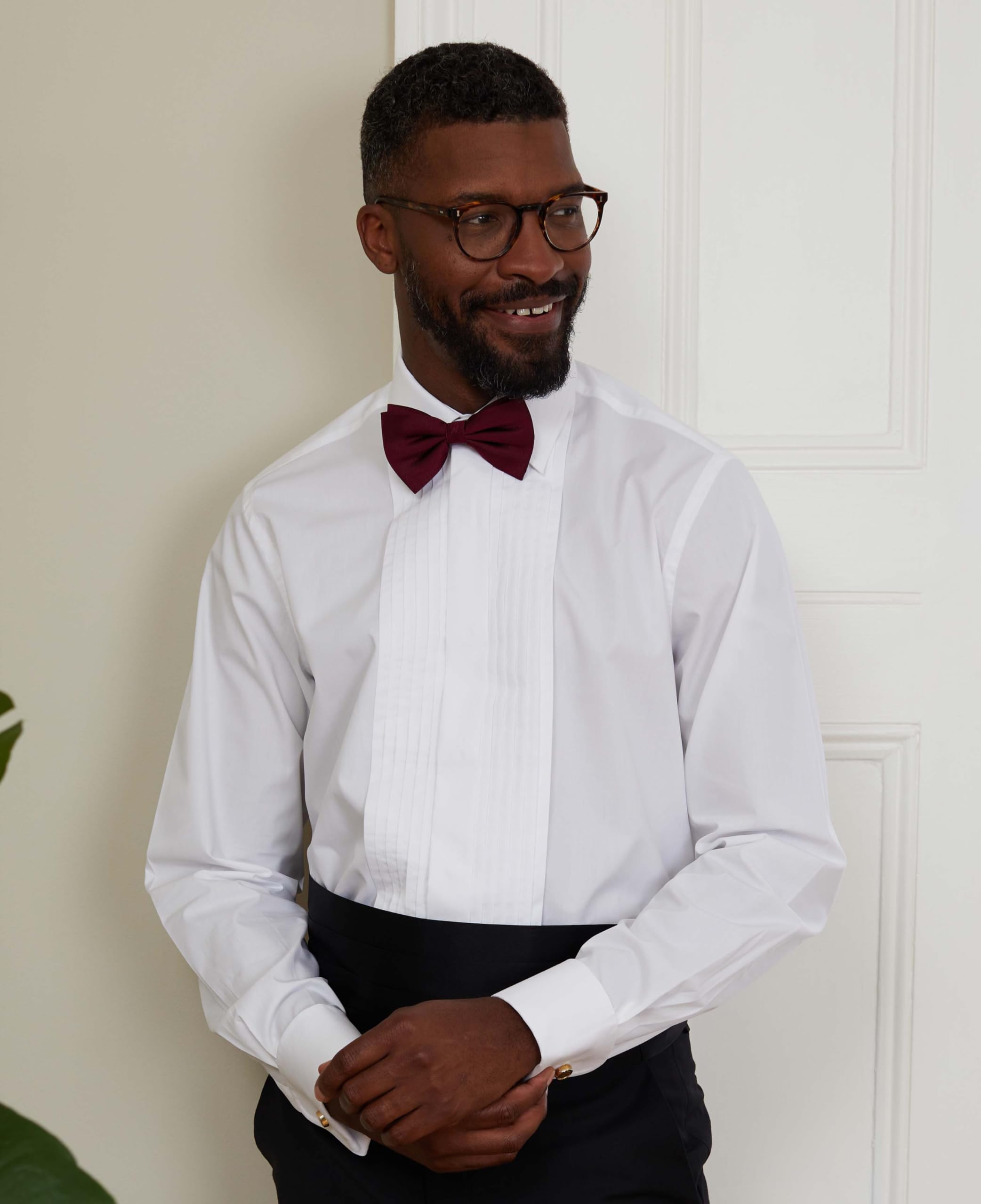 The Savile Row Company London Camicia da sera bianca da uomo, vestibilità classica, plissettata, con doppio polsino