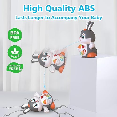 Miniatura 5 de Yerloa Juguete de conejo bailarín cantante para bebés de 6 a 12 meses, conejito musical para niños de 1 a 2 años, juguete para la hora boca abajo,