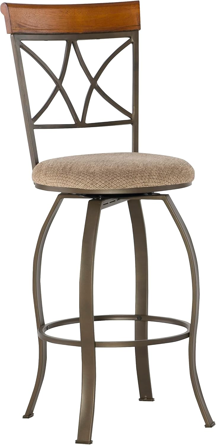 Powell Pewter and Bronze Hamilton Swivel Barstool, Bar Height, Beige