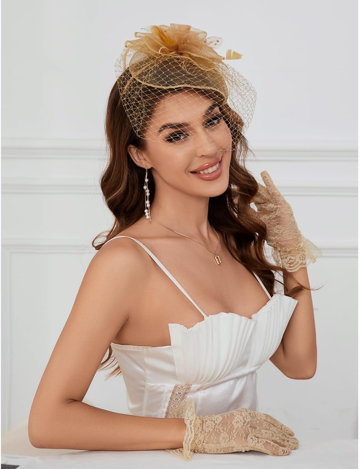 Fascinator Hat Veil Feather Fascinator Tea Party Bridal Wedding Veil Pillbox Hat - Image 3