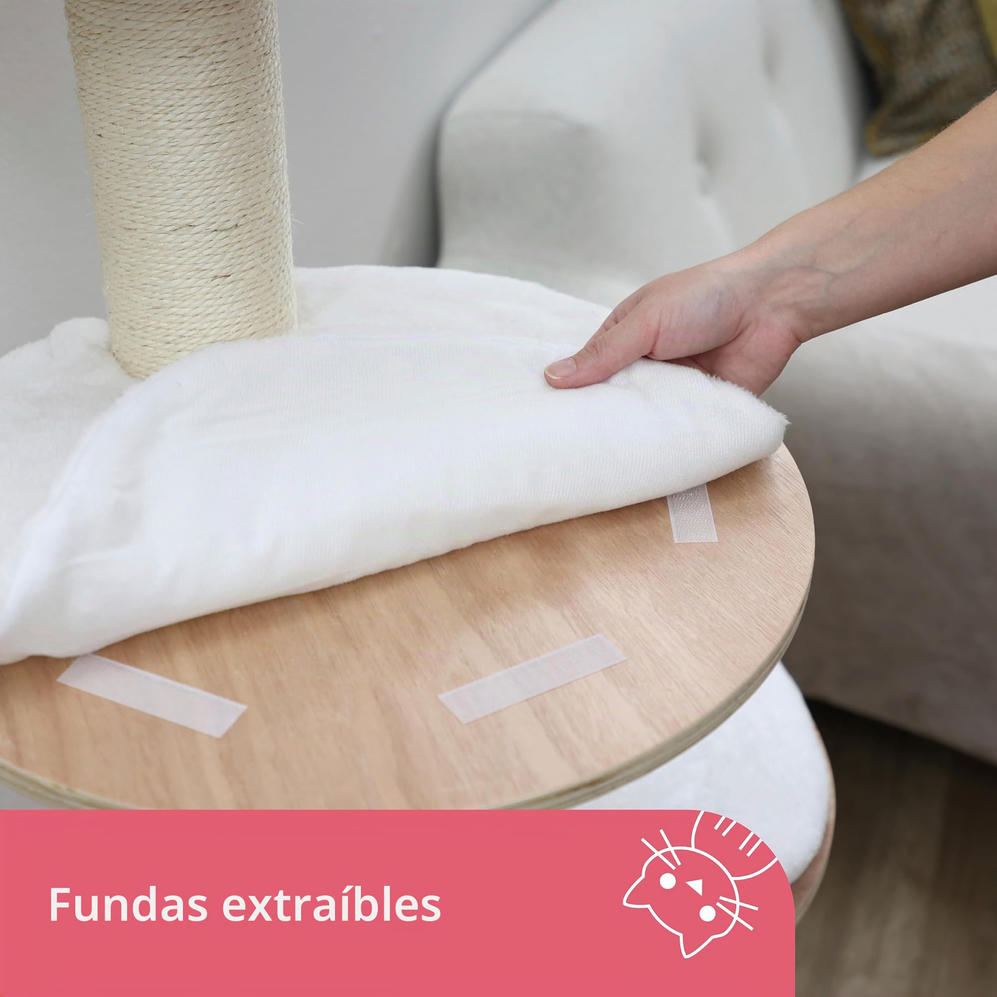 Kerbl Pet Rascador de pared Dolomit, árbol para gatos, blanco, 168cm, madera, felpa, sisal, para gatos, cojín extraíble y acolchado