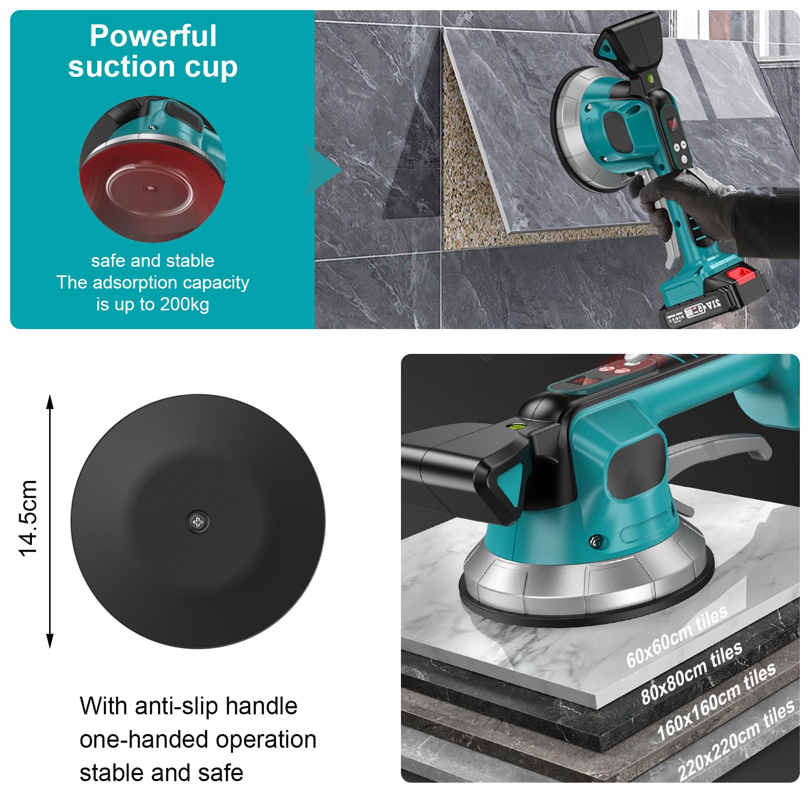 Máquina Para Colocar Azulejos de 21 V Compatible con M-akita 18V Akku, Maquina Vibratoria para Azulejos 200 kg, Vibradora de azulejos 5 velocidades, Herramientas de vibración de azulejos 145mm