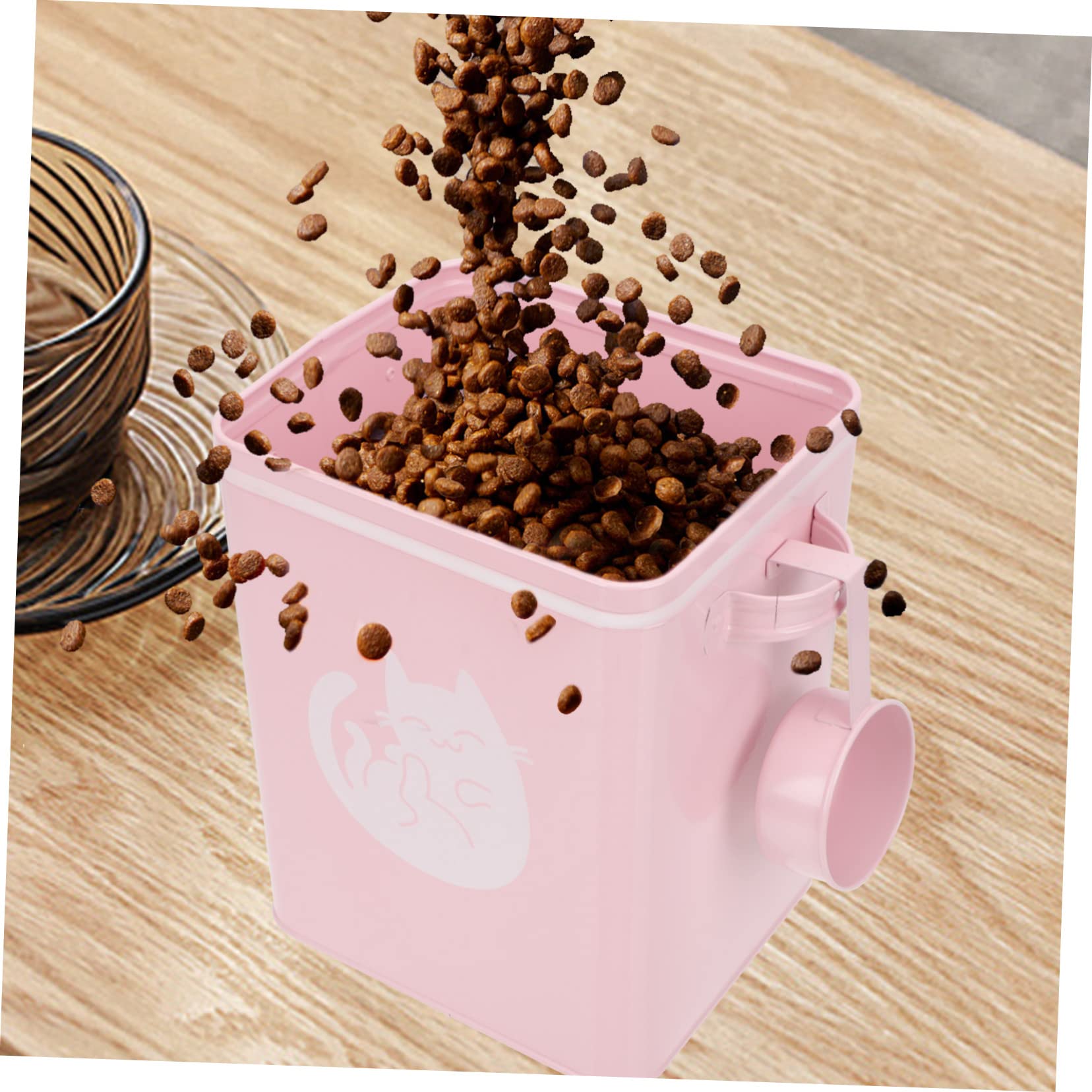 1juego Contenedor De Comida Para Mascotas Con Tapa Cubo Almacenamiento De Piensos Para Perros y Gatos Diseño Elegante y Prueba De Humedad Para Alimentos Secos y Snacks