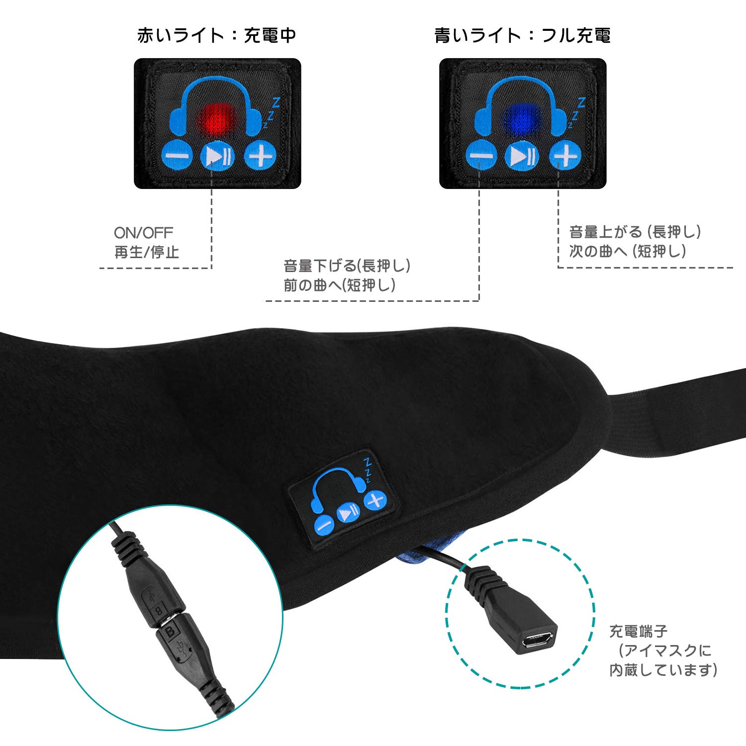 Amazon.co.jp: アイマスク 睡眠用 ブルートゥース スピーカー付き 音楽