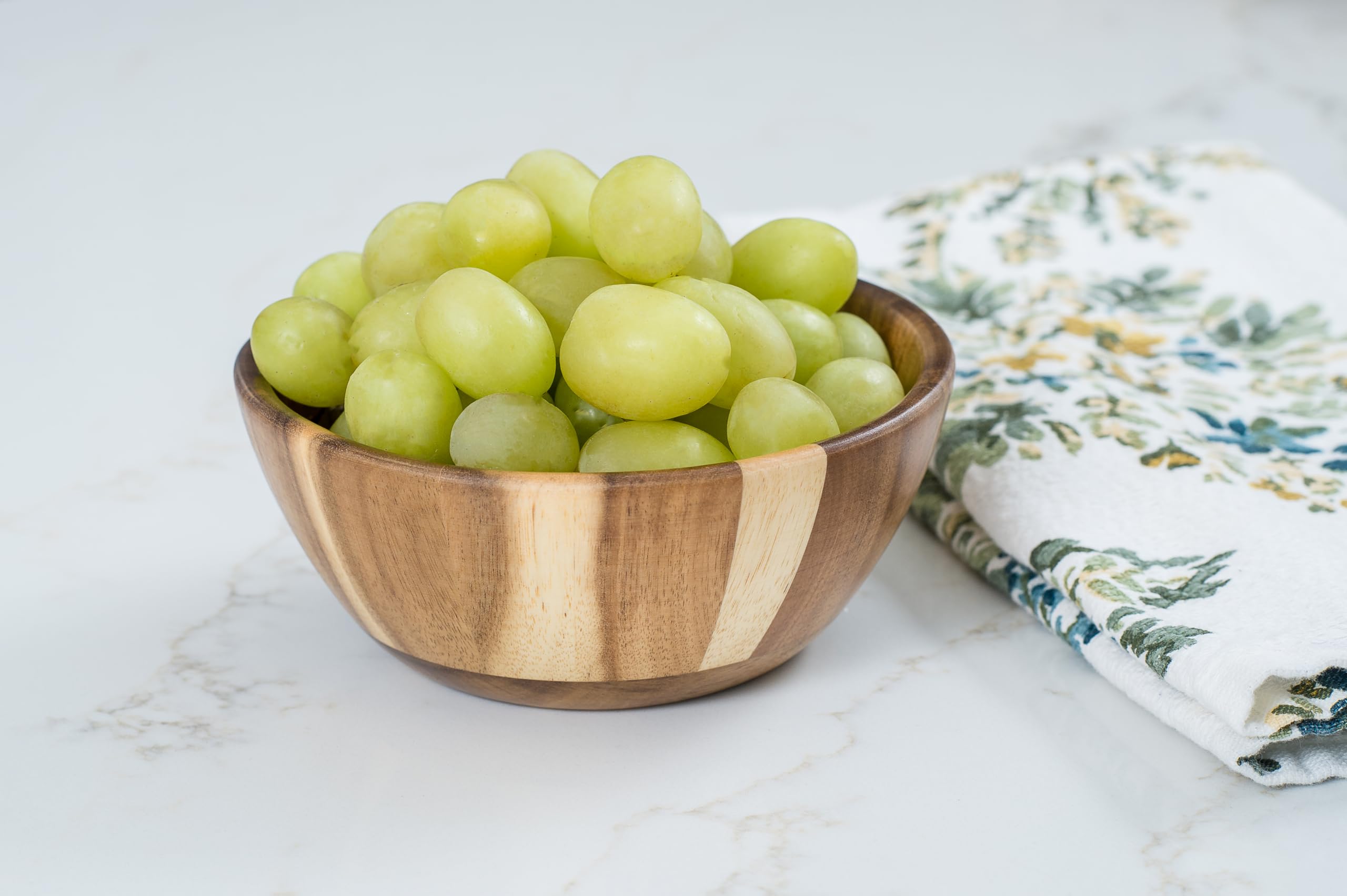 Acacia Round Flair - Tazón para servir con acabado natural para frutas, ensaladas o palomitas de maíz, pequeño, 6 pulgadas de diámetro x 2.5 pulgadas de alto, cuenco individual 6