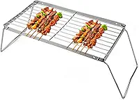 ASTIMESA Grelha portátil de aço inoxidável de 29 cm, grade de churrasqueira dobrável, ajustável, para acampamento, cozinha, caminhadas, churrasco, piqueniques ao ar livre (prata)