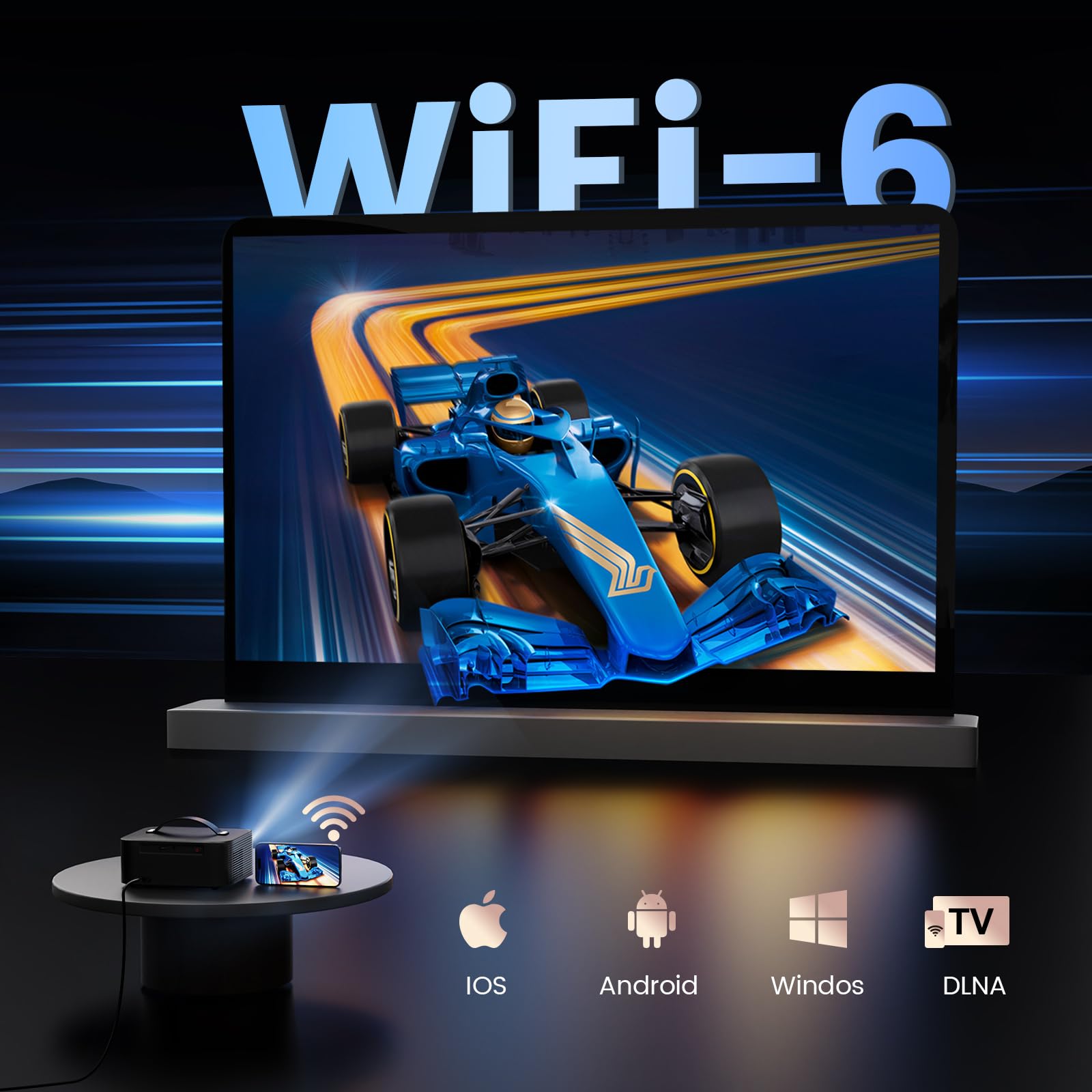 Videoprojecteur-4K Compatible Netflix avec 800+ Apps pour Home Cinéma