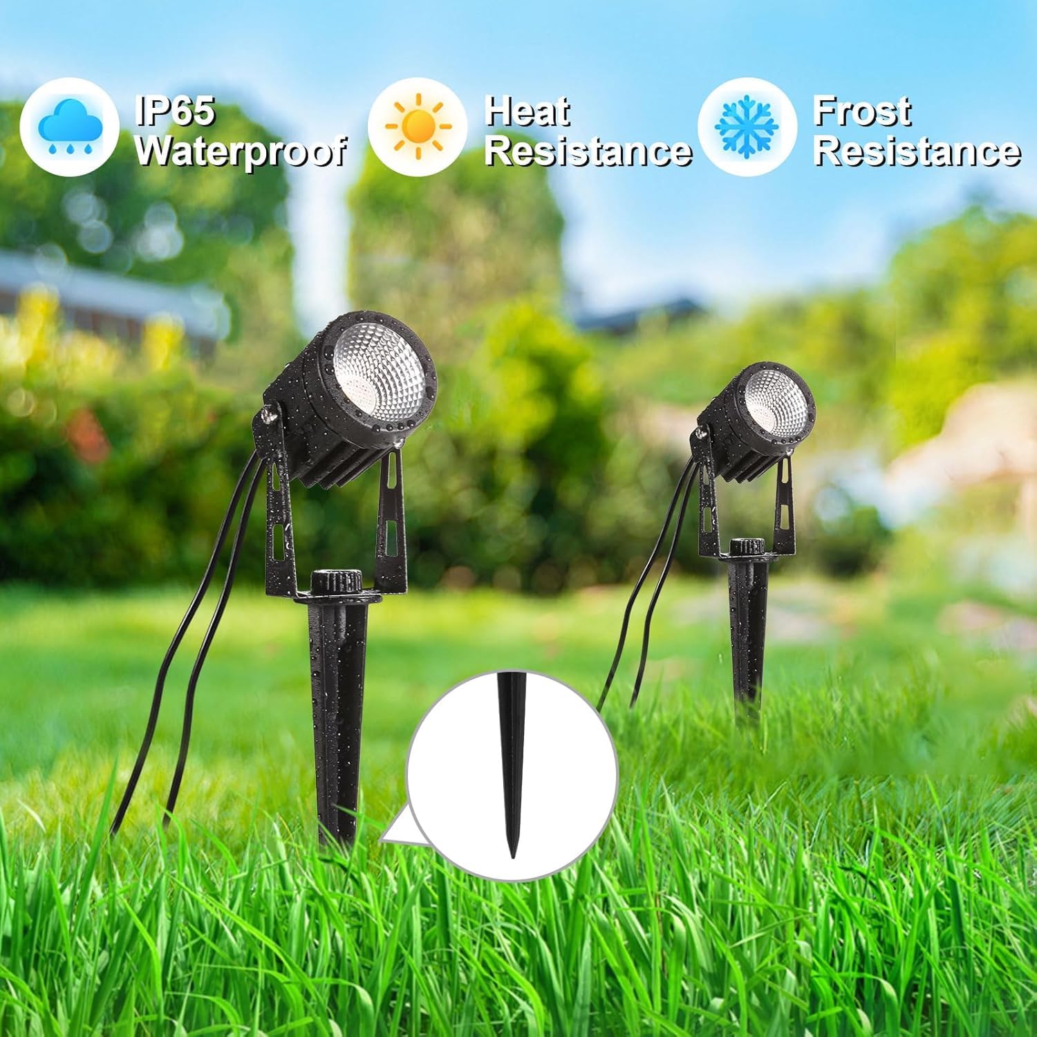 Gartenbeleuchtung mit Strom, 6er 21m Gartenleuchte mit Erdspieß und Stecker, IP65 Wasserdicht Gartenstrahler Led Außen, Gartenstrahler Warmweiß COB Gartenlampe für Rasen, Haus, Hof