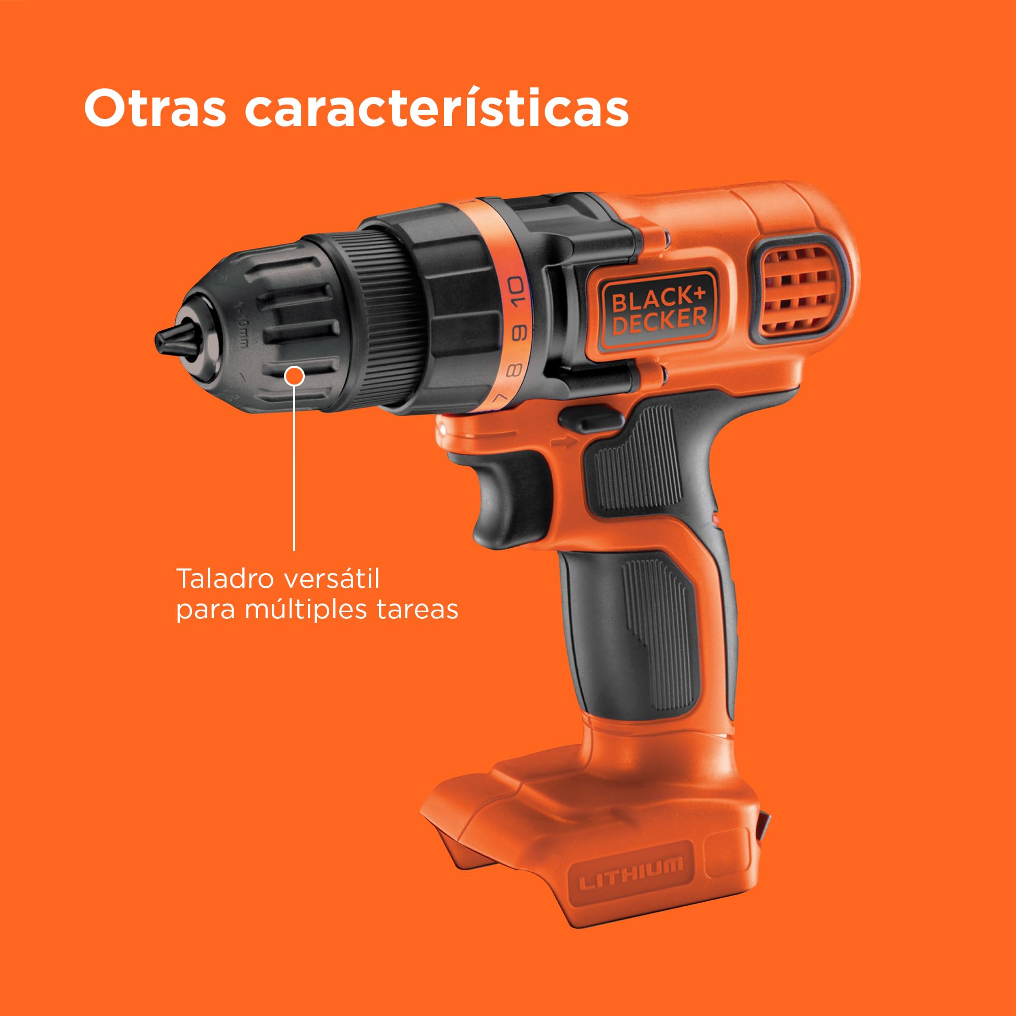 BLACK+DECKER Atornillador sin cable 18V, 28Nm de par, 10 ajustes de par, diseño compacto, sin accesorios, BDCDD18N-XJ