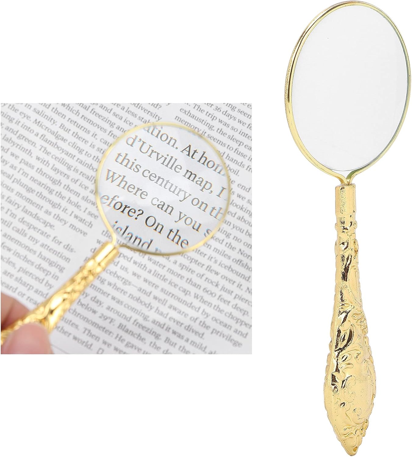 Horoper 5X 45mm Magnifying Glass, Handheld Magnifying Glass Lens Antique Brass Magnifier Reading Magnifying Glass Metal Handle Magnifier for Seniors and Kids Repair and Observation