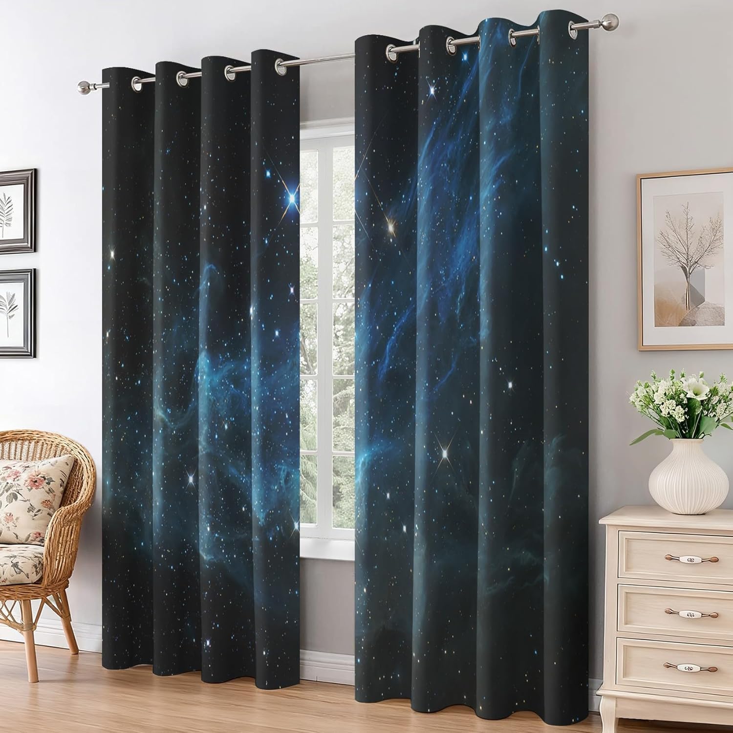 Vorhänge Blickdicht Sternenhimmel Verdunklungsvorhänge mit Ösen Thermovorhang 3D Druck Jugendzimmer Vorhang Verdunkelung für Wohnzimmer Schlafzimmer Gardinen 2er Set 2x140x175cm BxH A/1493