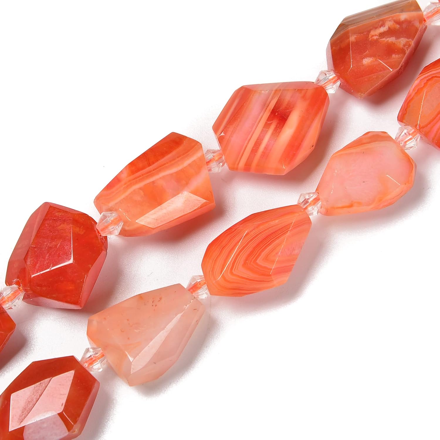 JM Design Red Botswana Agate Faceted Nugget Chunk Beads Size 15-20mm 15.5'' Strand for Jewelry Making