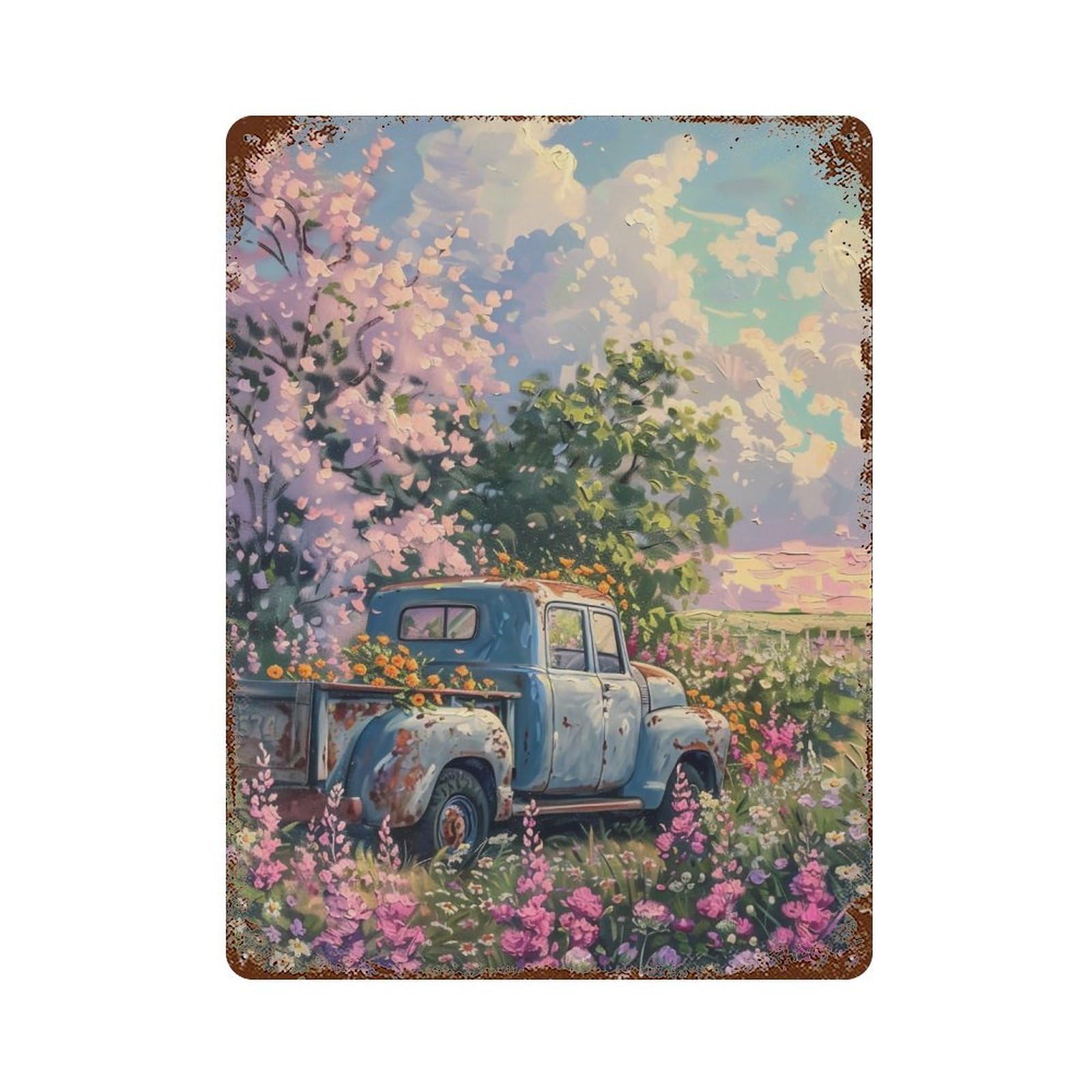 HDURYEYRYY Floral Pickup Spring Meadow 02 Wall Retro Iron Vintage Art Metal Tin Sign Poster Modern Home Cofffee Club Art Bar Shop Decor 40x30cm