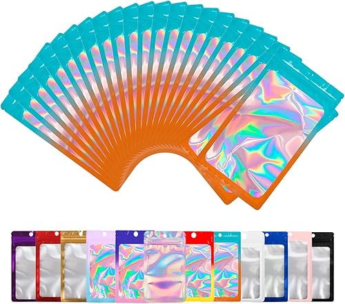 Miniatura 11 de Paquete de 100 bolsas de Mylar con ventana transparente, bolsas de almacenamiento de alimentos, a prueba de olores, embalaje de mano resistente a