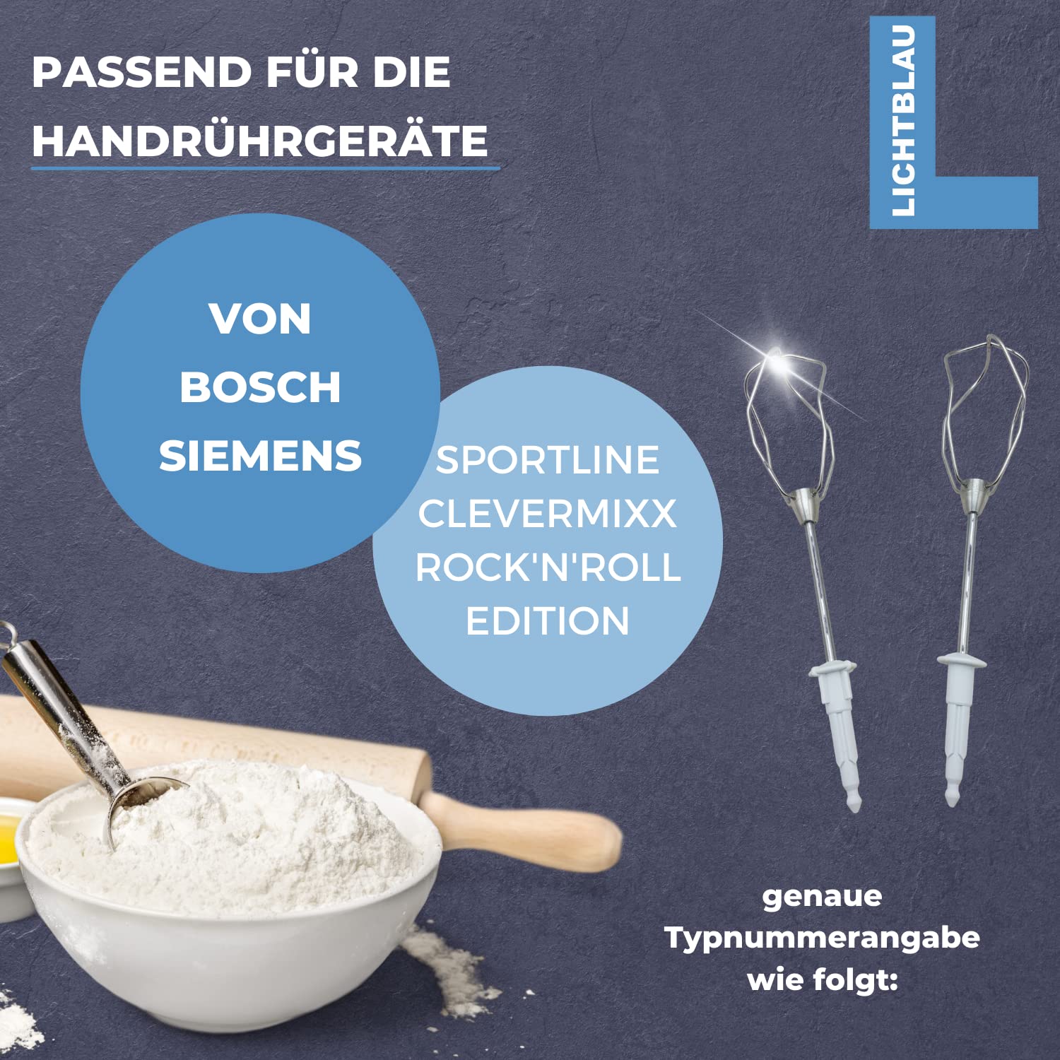 Rührbesen Quirl Set rechts links kompatibel mit Bosch Siemens Handmixer 00659596 myMix MQ95010N MQ95020N CleverMixx MFQ3010 MFQ3020 MFQ3030 MFQ3030GB