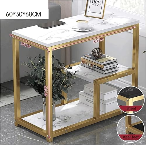 Miniatura 2 de Mesa auxiliar auxiliar rectangular marmoleado mesa auxiliar de lujo para sofá, mesa auxiliar delgada con metal e para espacios pequeños, sala de