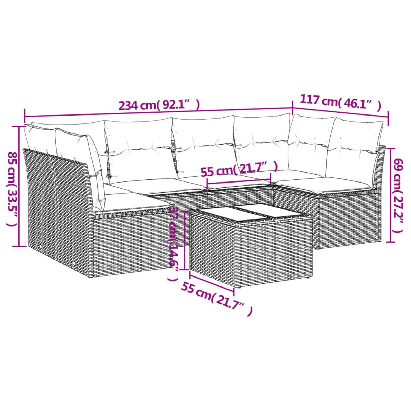 LAPOOH Set da pranzo da giardino 7 pezzi e cuscini in rattan sintetico nero, Set Tavolo e Sedie Giardino, Tavolo e Sedie Terrazza, Mobili da Giardino Esterno, Set di Mobili Da Giardino - 3217396
