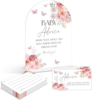 Baby Shower Games - Baby in Bloom Baby Shower Advice for Parents To Be, 1 Arch Acrylic Sign and 50 Advice Cards, Gender Reveal Game, Floral Baby Shower Decoration Supplies (BN04)
