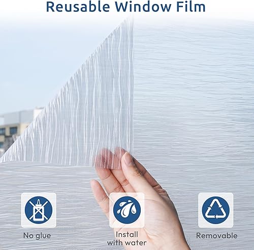 Miniatura 7 de rabbitgoo Película de privacidad para ventana, película de vidrio esmerilado, cubierta de vinilo extraíble para puertas, bloqueo UV, decorativa