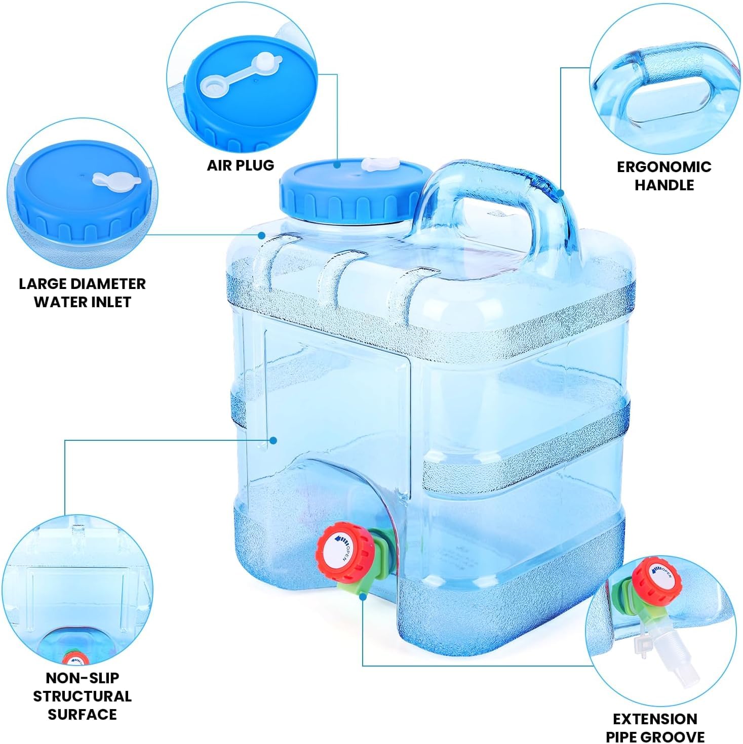 5-22L serbatoio acqua campeggio auto, portatile borraccia con maniglia, contenitore alimentare con rubinetto, perfetto per viaggio, campeggio, barbecue, pesca