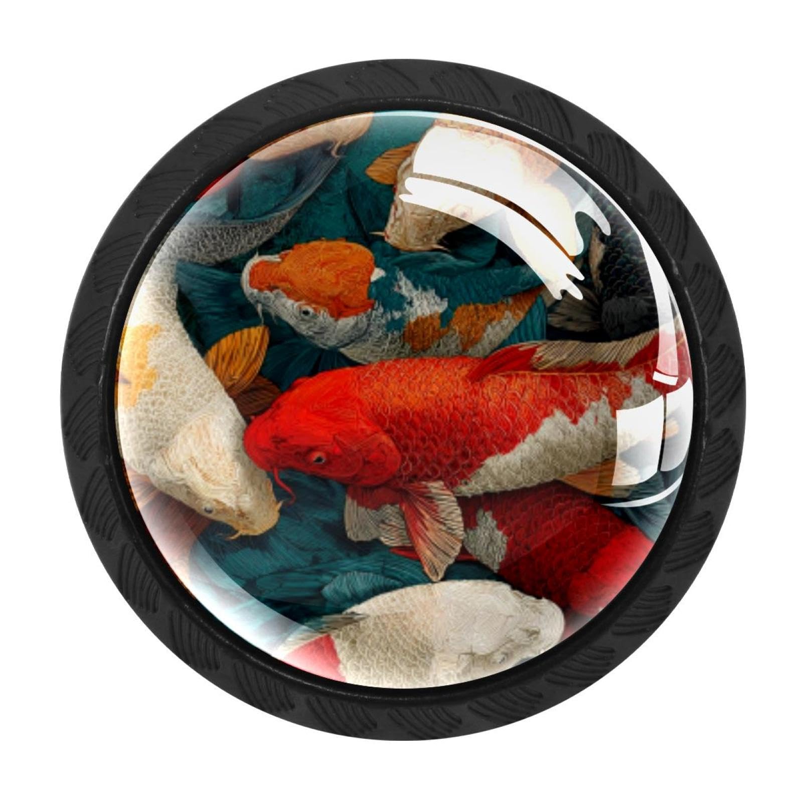 CHENZZZZ 4 pcs Fish. Koi Carp Pattern (12) Cabinet Knobs Crystal Drawer Pulls for Kitchen, Bathroom Cabinet, Dresser and Cupboard