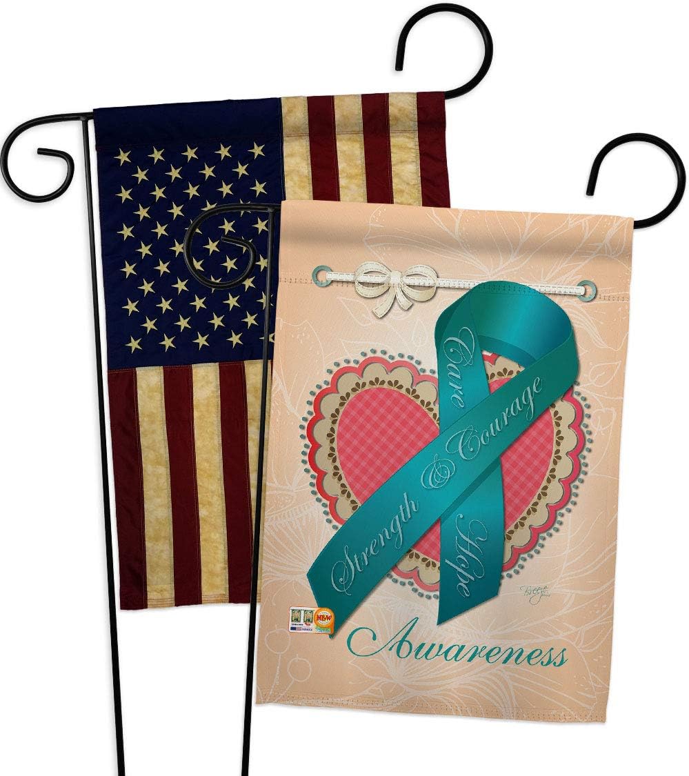 Ovarian Awareness Garden Flags 2pcs Pack Support Inspirational Survivor Ribbon Prevention Cancer Autism Breast BLM Small Decorative Gift Yard House Banner Made In USA 13 X 18.5
