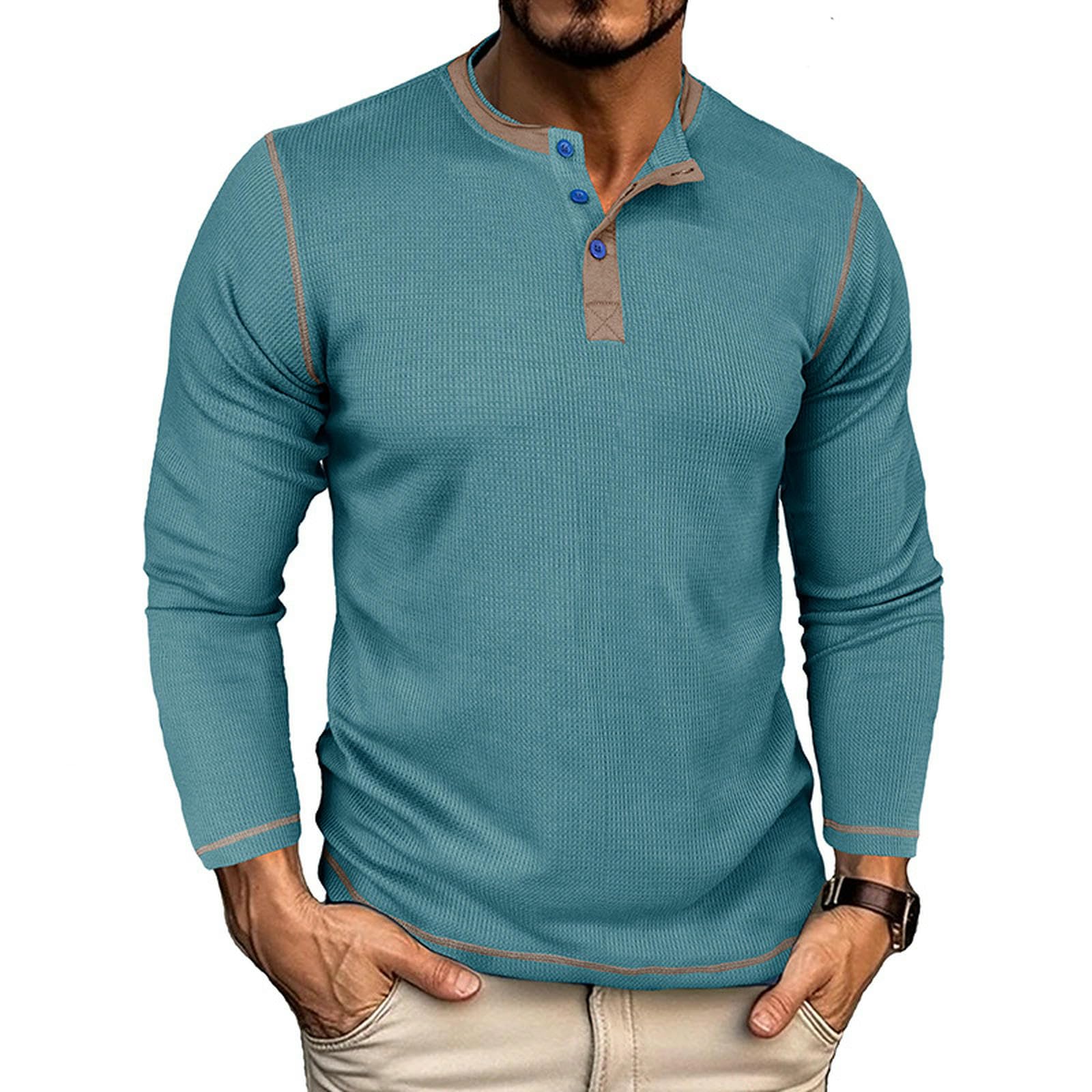 Męskie T-shirty Męska koszula z długim rękawem na guziki – codzienna koszula golfowa w stylu vintage, regularny krój, miękka, oddychająca, lekka odzież robocza i top na siłownię